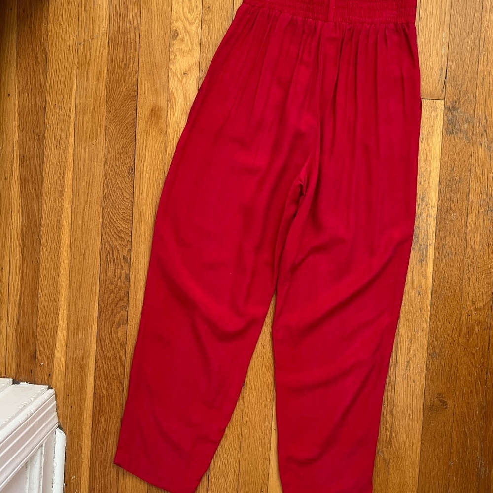 Vintage Late 80s / Early 90s Red Rayon Pleated High Rise Flowy Soft Pants Petite - Picture 11 of 12